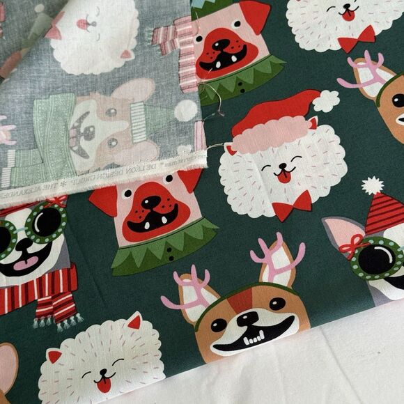 Alexander Henry Christmas Holiday Canine Dog Fabric Cotton 2021 Green BTY - Picture 5 of 5